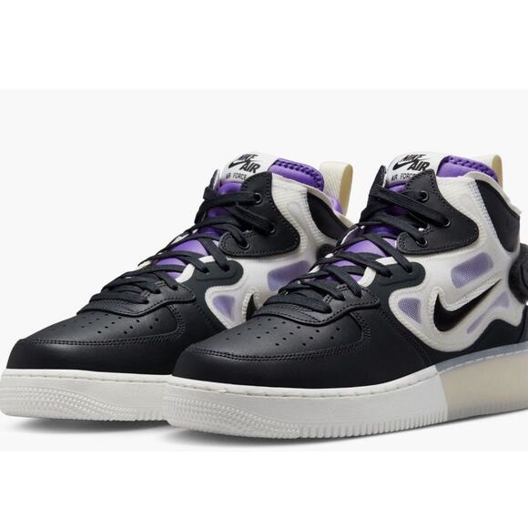 New Nike Air Force 1 React Mid Off Noir Black Action Grape Sz 3.5 Men 5 Women main image 4